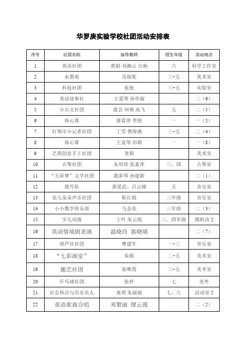 学校社团活动安排表