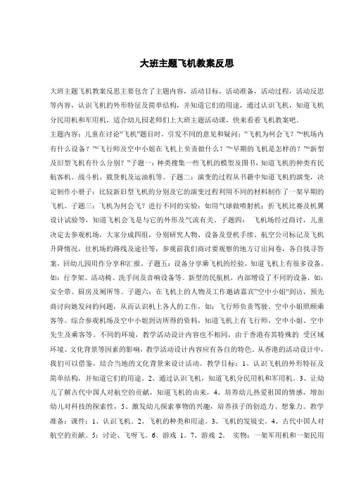 大班主题飞机教案反思 