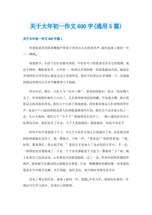 关于大年初一作文600字(通用5篇)