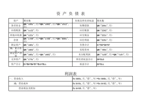 会计电算化资产负债表、利润表计算公式