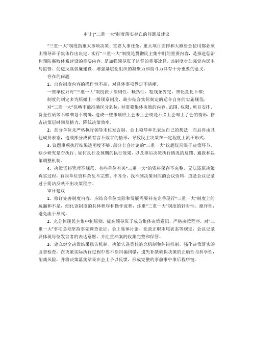 审计-“三重一大”制度落实存在的问题及建议