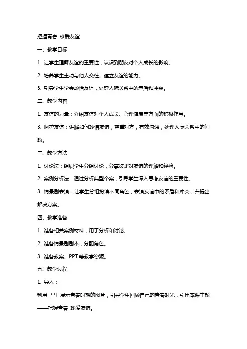 把握青春珍爱友谊教案