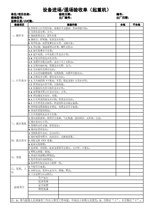 起重机设备进场退场验收单