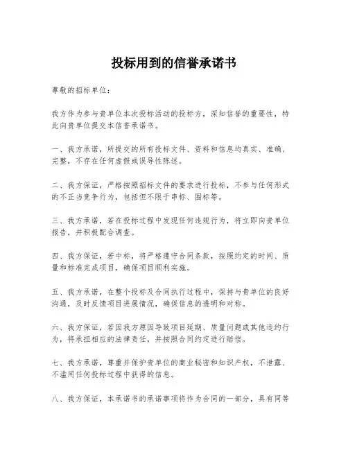 投标用到的信誉承诺书