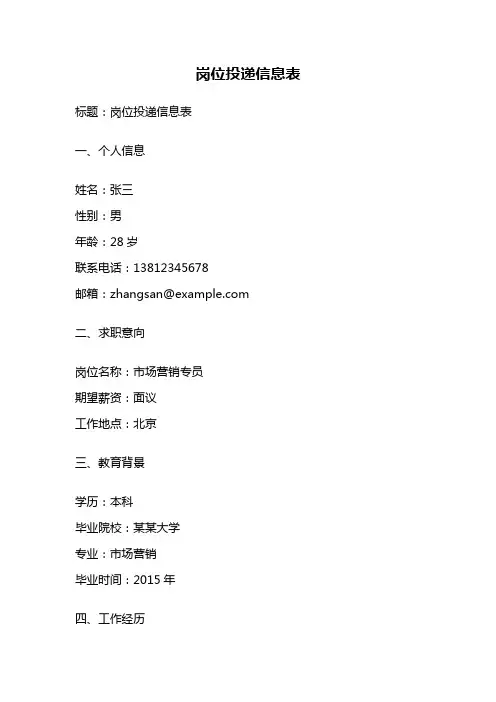岗位投递信息表