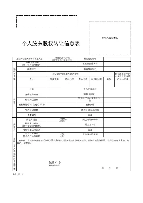个人股东股权转让信息表