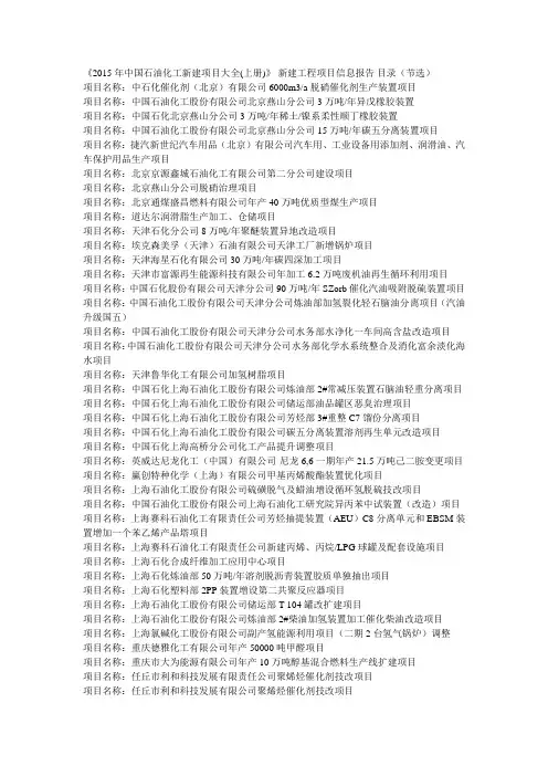 2015年中国石油化工新建项目大全