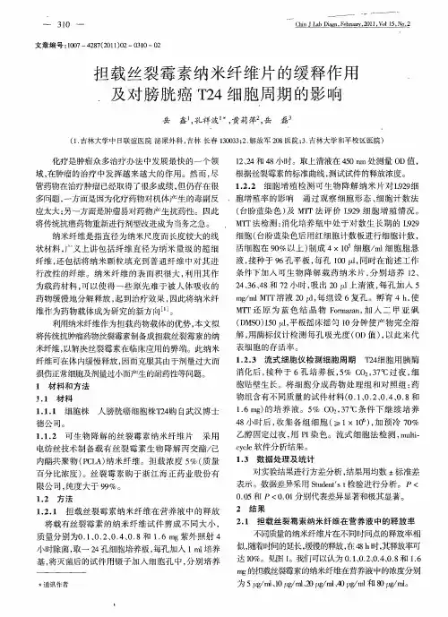 担载丝裂霉素纳米纤维片的缓释作用及对膀胱癌T24细胞周期的影响