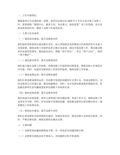 国企巡察半年工作总结报告