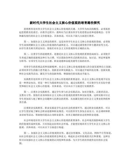 新时代大学生社会主义核心价值观的培育路径探究
