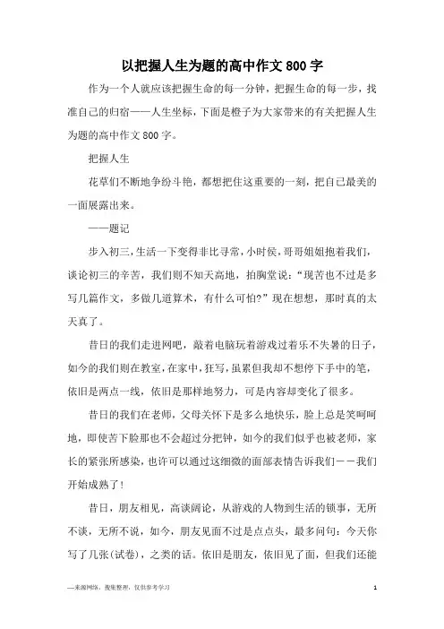以把握人生为题的高中作文800字