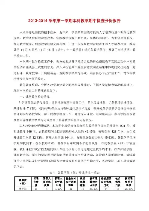 20132014学年第一学期本科教学期中检查分析报告