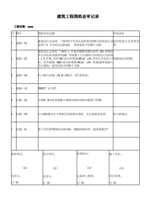 建筑工程图纸会审记录