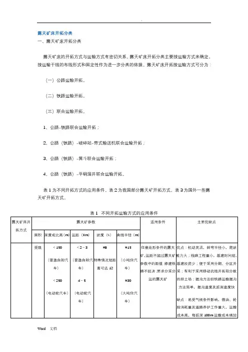 露天矿床开拓分类