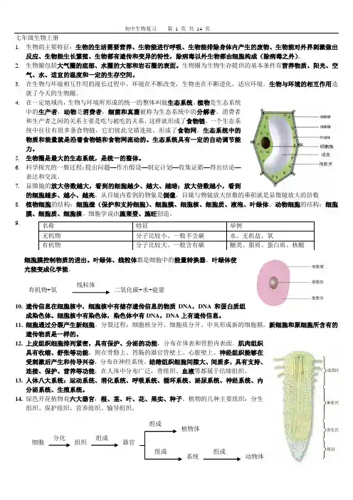初中生物全册总复习资料