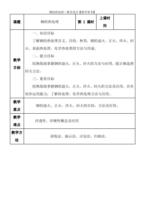 钢的热处理—教学设计【教学参考】