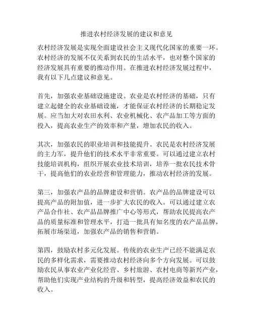 推进农村经济发展的建议和意见