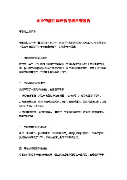 企业节能目标评价考核自查报告