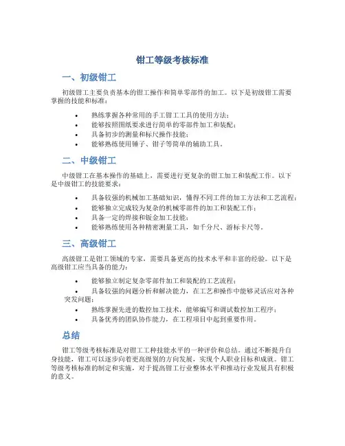 钳工等级考核标准