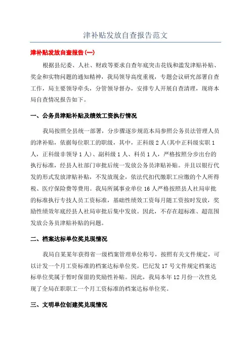 津补贴发放自查报告范文