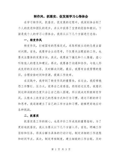 转作风、抓落实、促发展学习心得体会