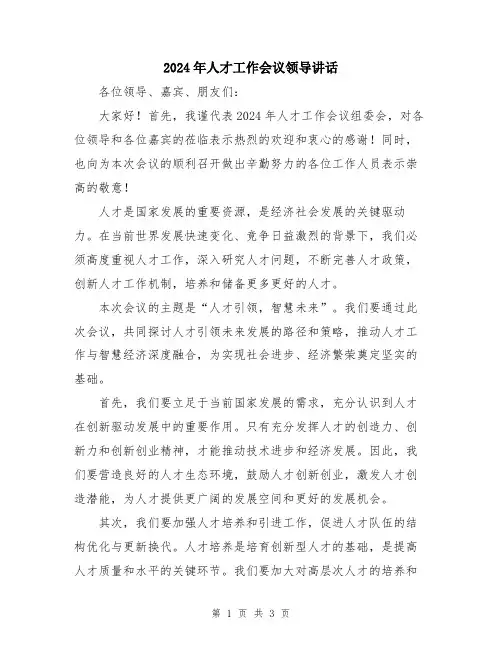 2024年人才工作会议领导讲话