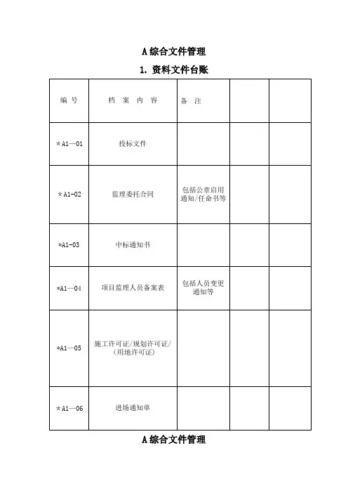 监理资料台账表格(完整版)