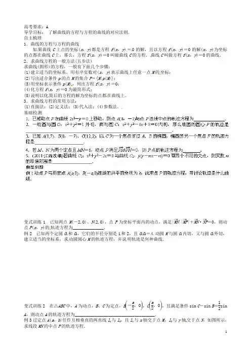 江苏省灌南高级中学高三数学 曲线与方程复习导学案