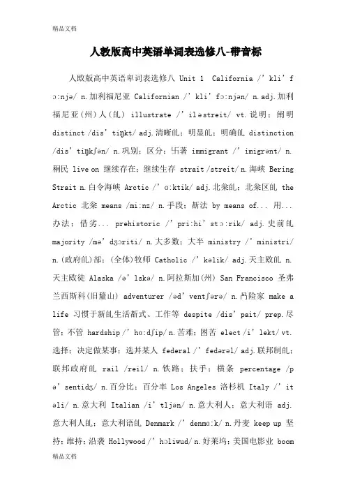 人教版高中英语单词表选修八-带音标学习资料