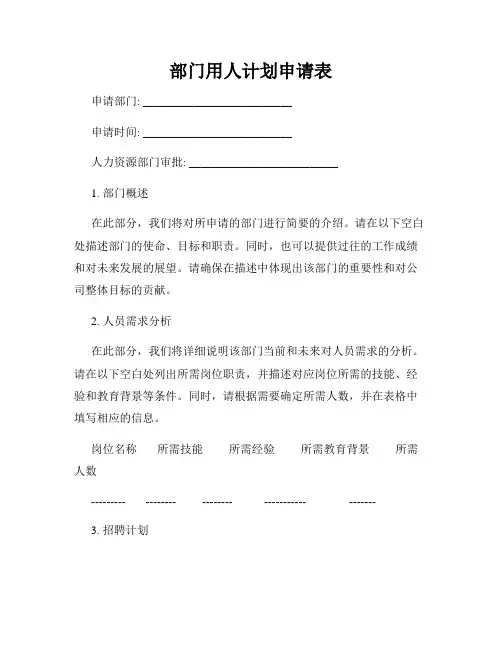部门用人计划申请表