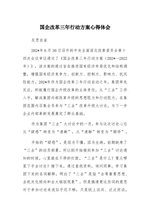 国企改革三年行动方案心得体会