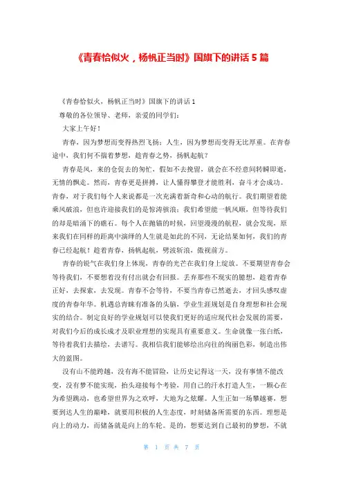 《青春恰似火,杨帆正当时》国旗下的讲话5篇