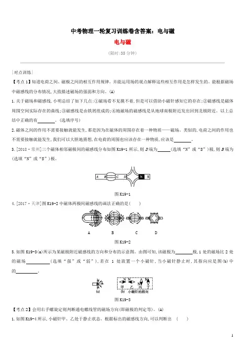 2021中考物理一轮复习训练卷含答案：电与磁
