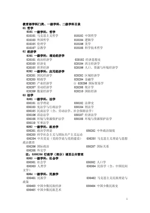 【2017年整理】教育部学科门类、一级学科、二级学科目录