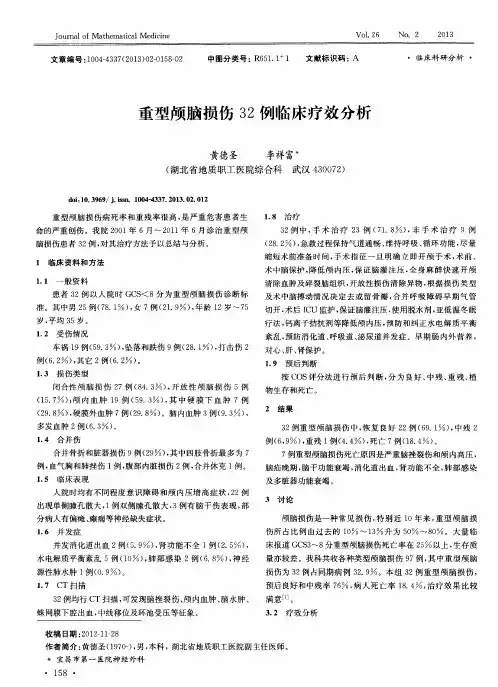 重型颅脑损伤32例临床疗效分析