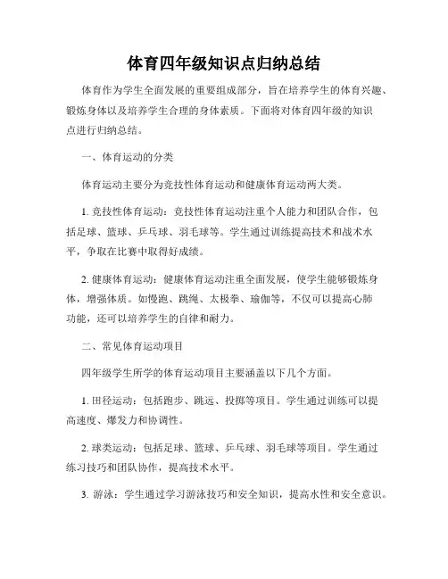 体育四年级知识点归纳总结