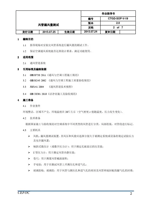 暖通施工作业指导书-19风管漏风量测试