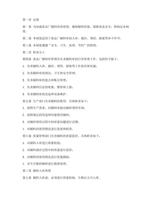 食品厂辅料库管理制度