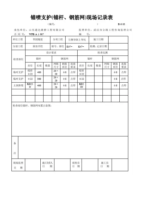 B-6-03 锚喷支护(锚杆、钢筋网)现场记录表