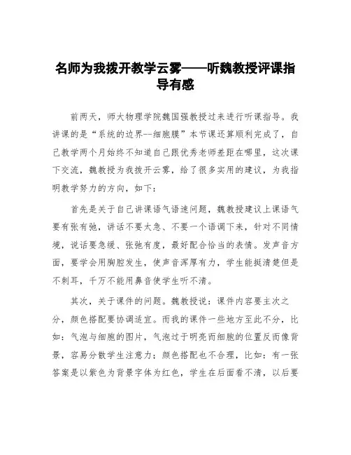 顶岗实习心得体会：名师为我拨开教学云雾——听魏教授评课指导有感