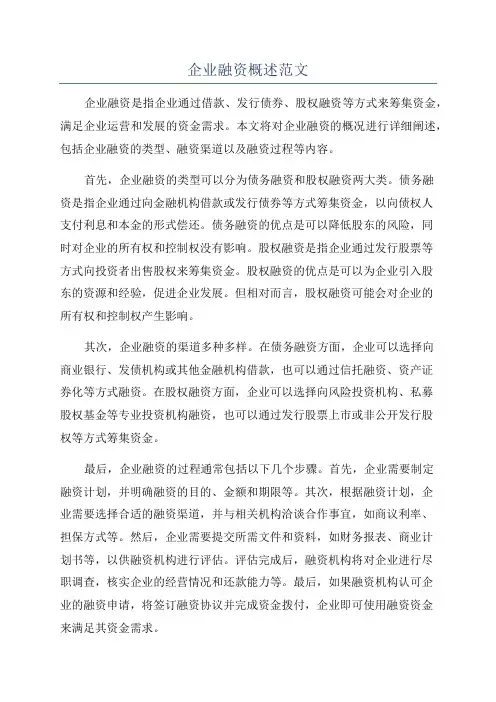 企业融资概述范文