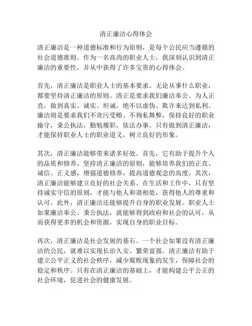 清正廉洁心得体会