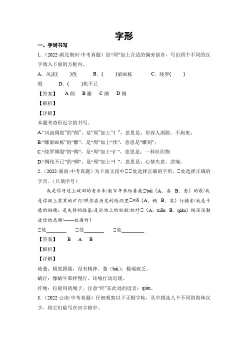 中考语文专题2字形(考点训练解析版)