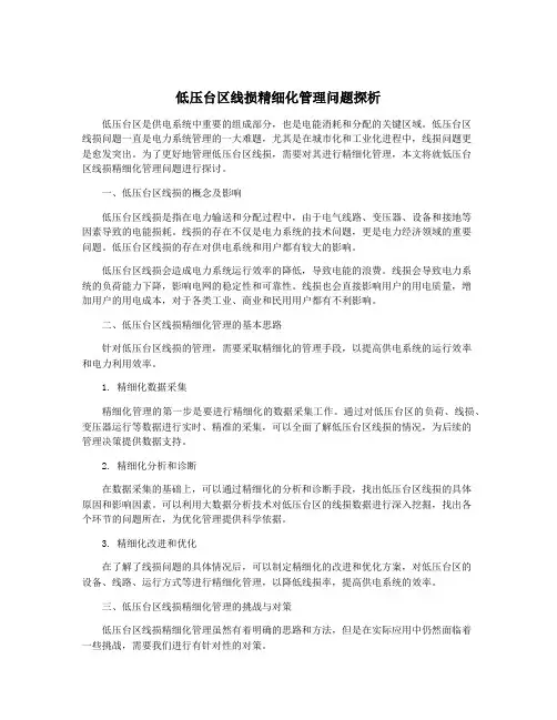 低压台区线损精细化管理问题探析