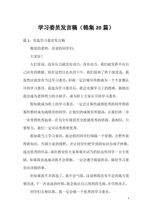 学习委员发言稿(锦集20篇)