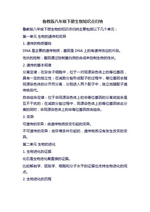 鲁教版八年级下册生物知识点归纳