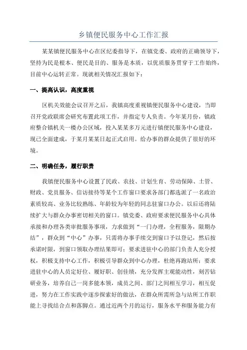 乡镇便民服务中心工作汇报