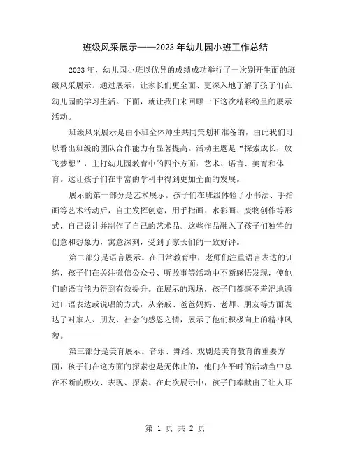 班级风采展示——2023年幼儿园小班工作总结