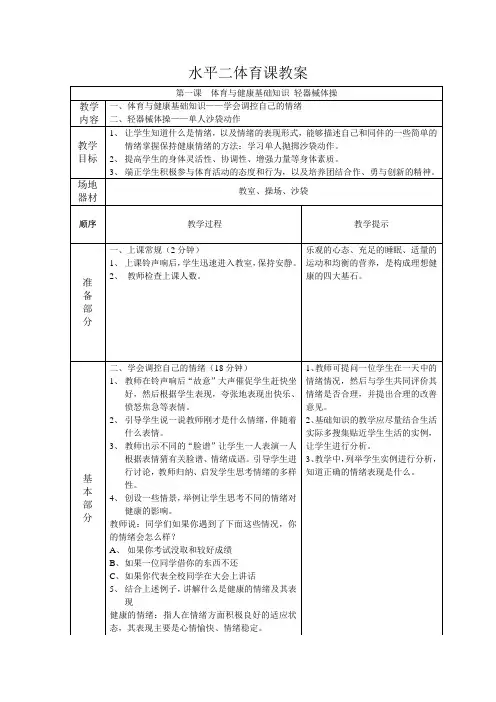 水平二体育课教案