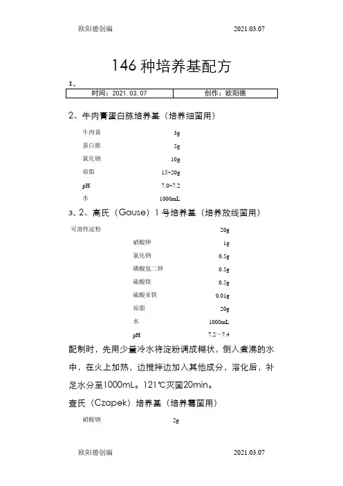 各种培养基配方之欧阳德创编